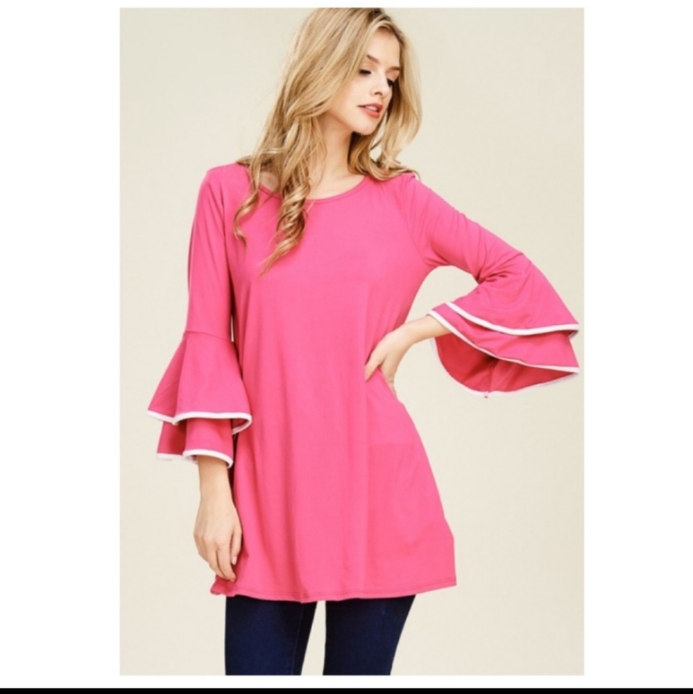 Pink top 3/4 bell sleeves - Picture 2 of 7